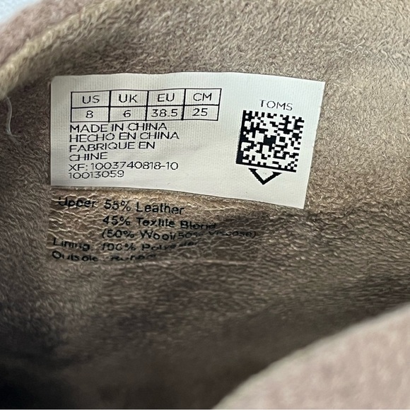 TOMS LACY BOOTIE Leather Wool Women’s Size 8 Casual Neutral Fall Winter - Picture 8 of 9